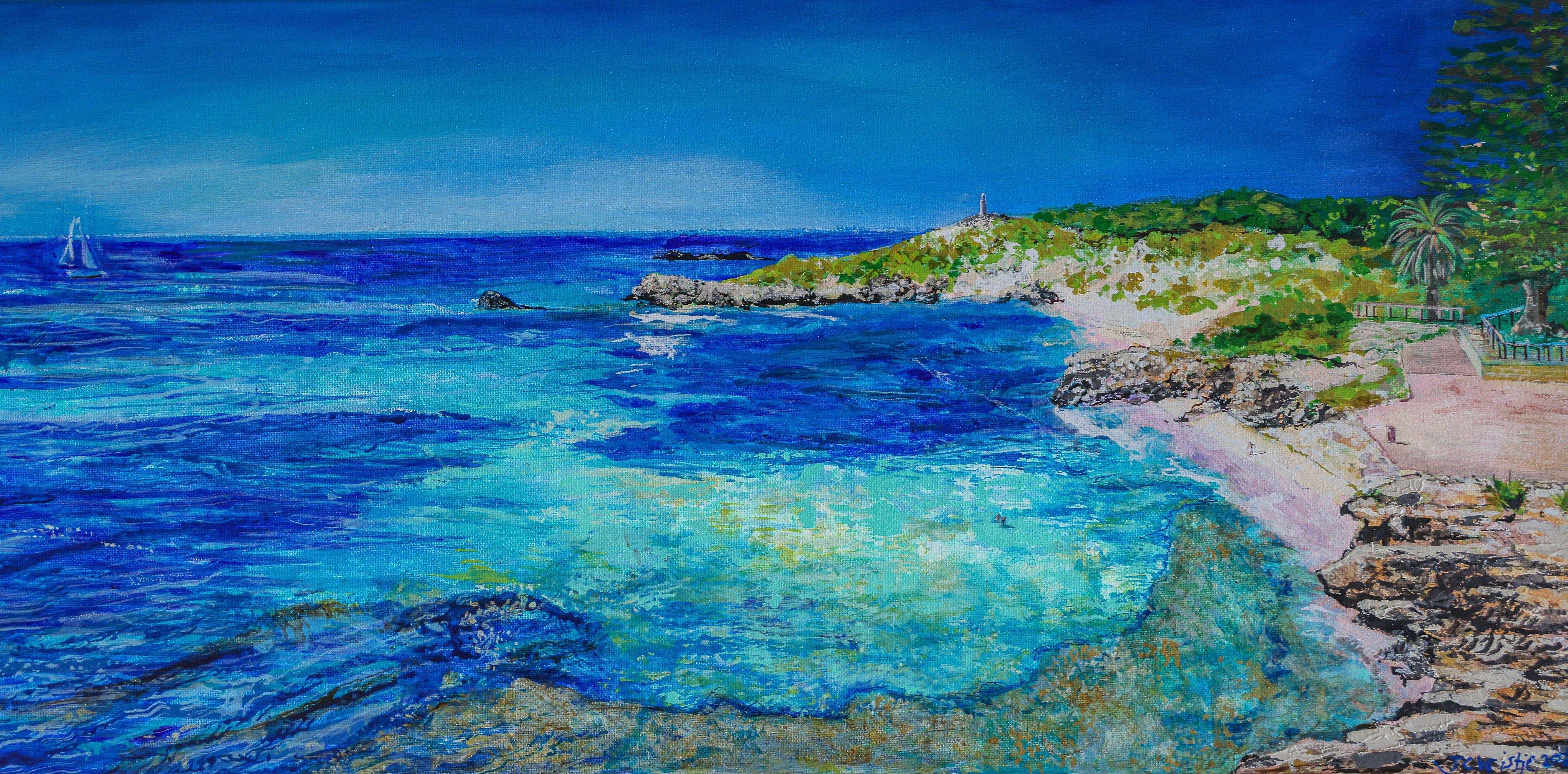Detail of painting by James Christie of the Rottnest Island beach from 2025 calendar.